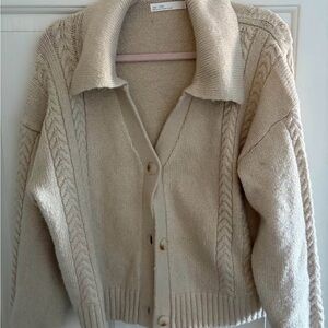 OAK + FORT Beige Cable Knit Cardigan